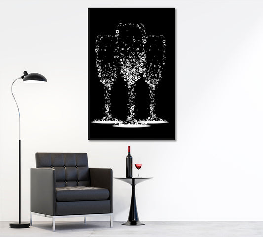 Champagne Flute Glass Shape Blue Bubbles Restaurant Modern Wall Art Artesty