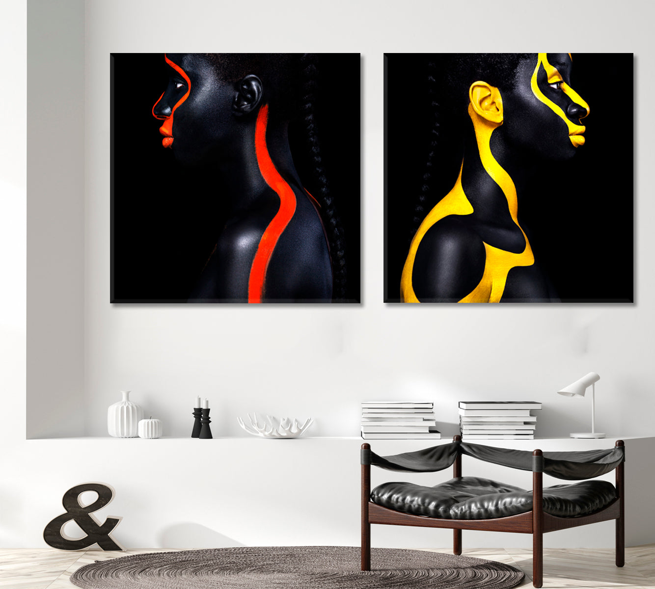 SPACE ALIEN Beautiful African Girl With Yellow Black Body Paint Art Photo Art Artesty