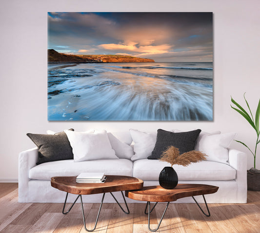 Coastal Sunrise Robin Hood's Bay North Yorkshire England Nature Wall Canvas Print Artesty