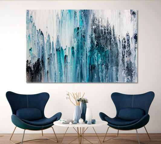 Drips of Paint on Canvas Fluid Art, Oriental Marbling Canvas Print Artesty