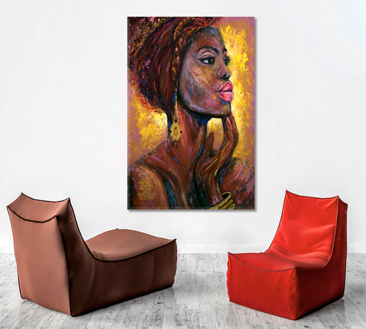 FIRE FLAME Beautiful Black Woman African Style Canvas Print Artesty
