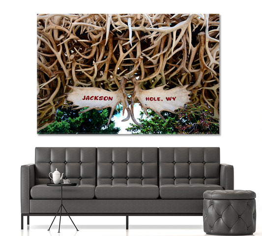 Famous Jackson Hole Elk Antler Arches Wyoming Black and White Wall Art Print Artesty