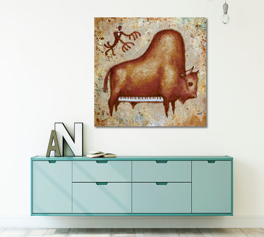 Funny Cute Grand Piano Buffalo People Portrait Wall Hangings Artesty