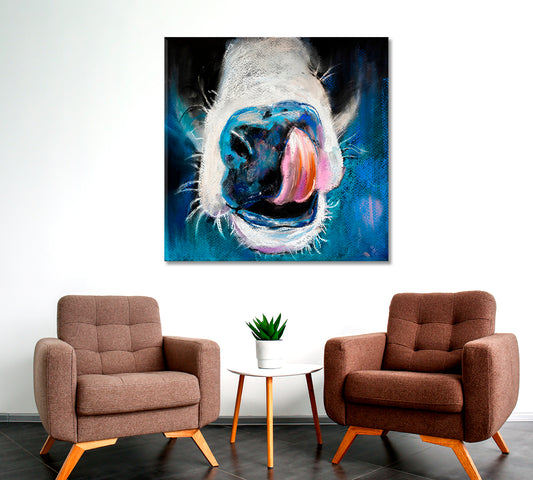 Funny Whimsical Animals Cow Sticking Tongue Out Animals Canvas Print Artesty
