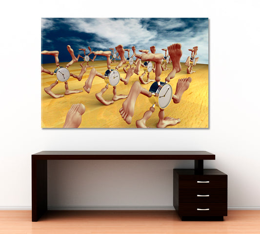 THE TIME HAS COME Inspirid by Dali Running Сlocks with Lots of Legs Surreal Fantasy Large Art Print Décor Artesty