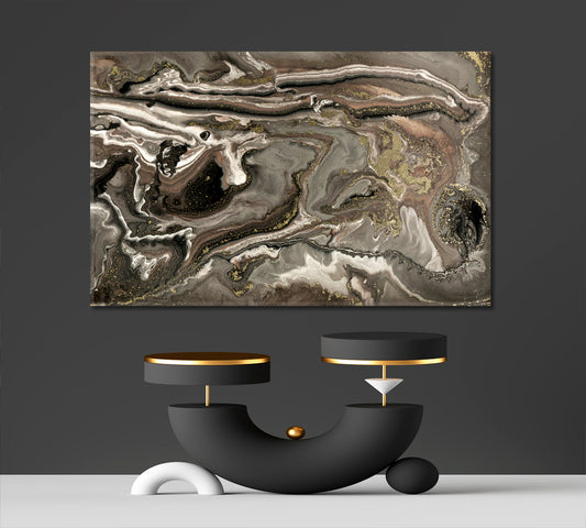 MOTHER OF PEARL Brown Pearlescent Colors Gold Powder Flecks Fluid Art, Oriental Marbling Canvas Print Artesty