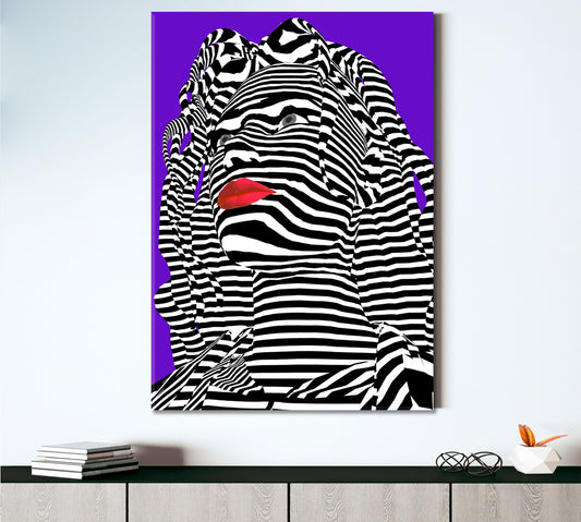 POP ART Zebra Girl's Face White Stripes Red Lips Celebs Canvas Print Artesty