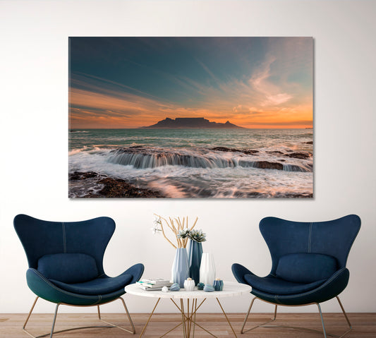 Table Mountain Sunset Cape Town South Africa Nature Wall Canvas Print Artesty 1 panel 24" x 16"