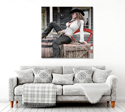 USA OLD WEST Cowgirl Vintage Affordable Canvas Print Artesty
