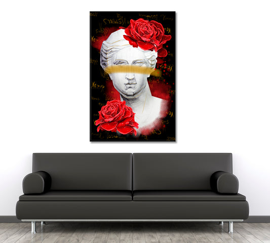 VENUS Artistic Greek Goddess Head Statue Red Roses Abstract Art Print Artesty