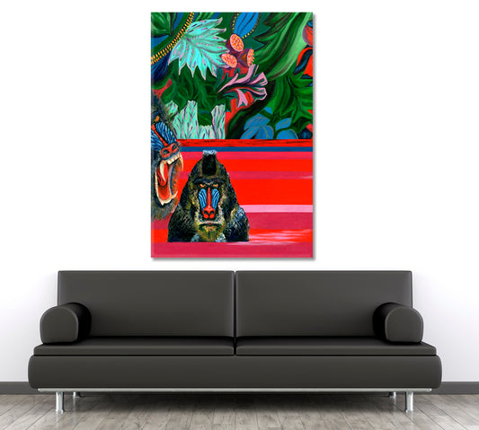 Vivid Tropical Forest And Monkey African Style Canvas Print Artesty
