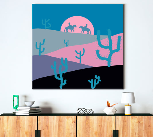 Wild Cacti in Deserts Blue Pink Purple Black Sand Floral & Botanical Split Art Artesty