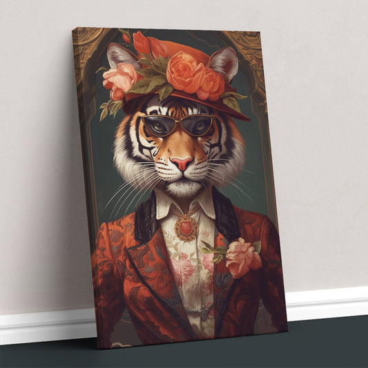 Elegant Tiger with Floral Headdress Canvas Prints Artesty