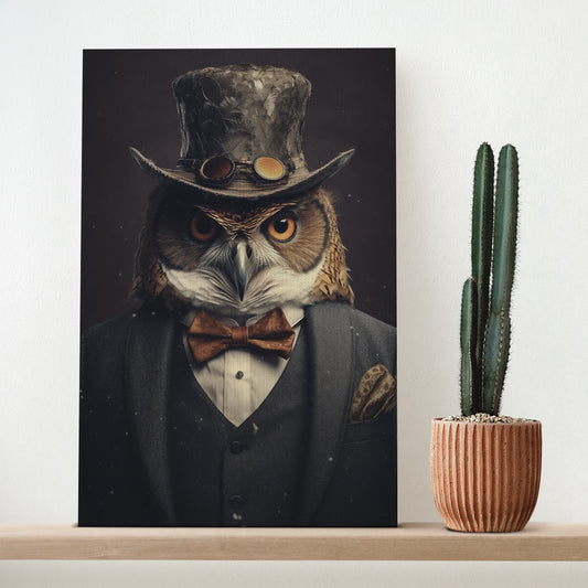 Steampunk Owl in Top Hat and Bow Tie Canvas Prints Artesty 1 Panel 16"x24"