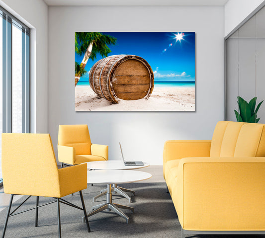 Old Retro Worn Barrel Exotic Landscape Tropical, Exotic Art Print Artesty 1 panel 24" x 16"