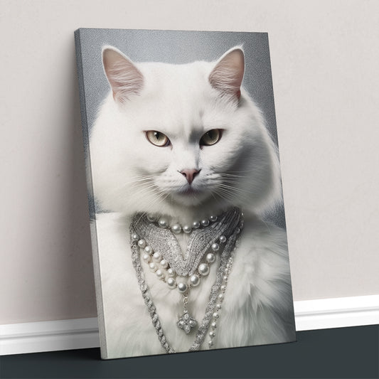 Majestic White Cat with Pearls Canvas Prints Artesty