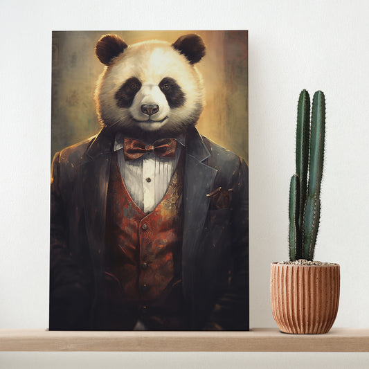 Classy Panda in Black Tuxedo Canvas Prints Artesty 1 Panel 16"x24"