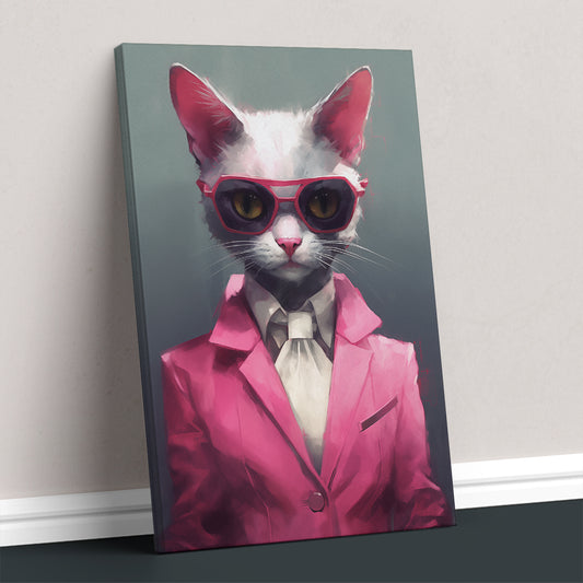 Chic Cat in Pink Suit Canvas Prints Artesty 1 Panel 30"x46"