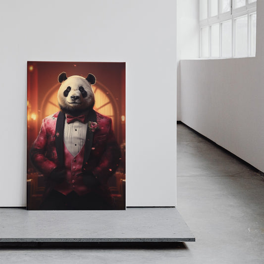 Panda Bear in Red Floral Suit Canvas Prints Artesty