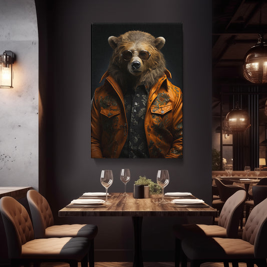 Brutal Bear in Jacket and Sunglasses Canvas Prints Artesty