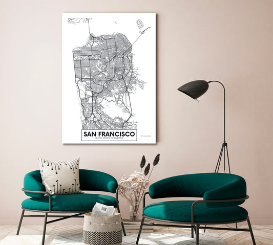 Detailed City Map San Francisco California USA Maps Canvas Artwork Artesty