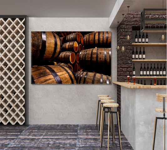 Traditional Scottish Whiskey Old Vintage Barrels Vintage Affordable Canvas Print Artesty 1 panel 24" x 16"