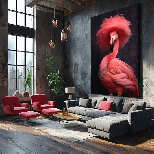 Flamingo with Fluffy Hat Canvas Prints Artesty