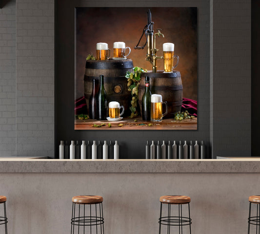 BAR PUB CONCEPT Vintage Old Wooden Beer Barrel Restaurant Modern Wall Art Artesty