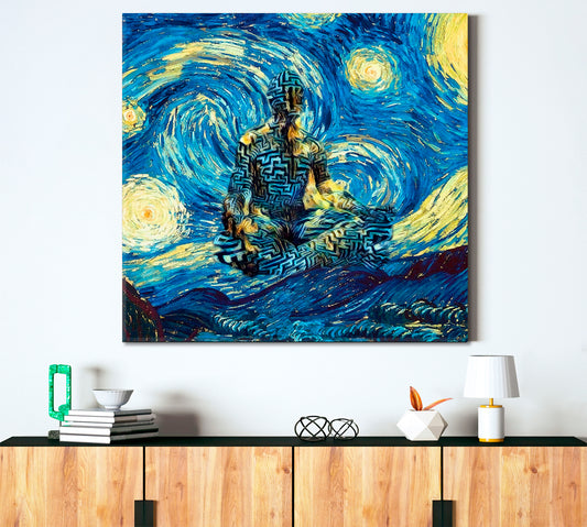 INSPIRED BY VAN GOGH Man In Lotus Pose Surreal Fantasy Large Art Print Décor Artesty