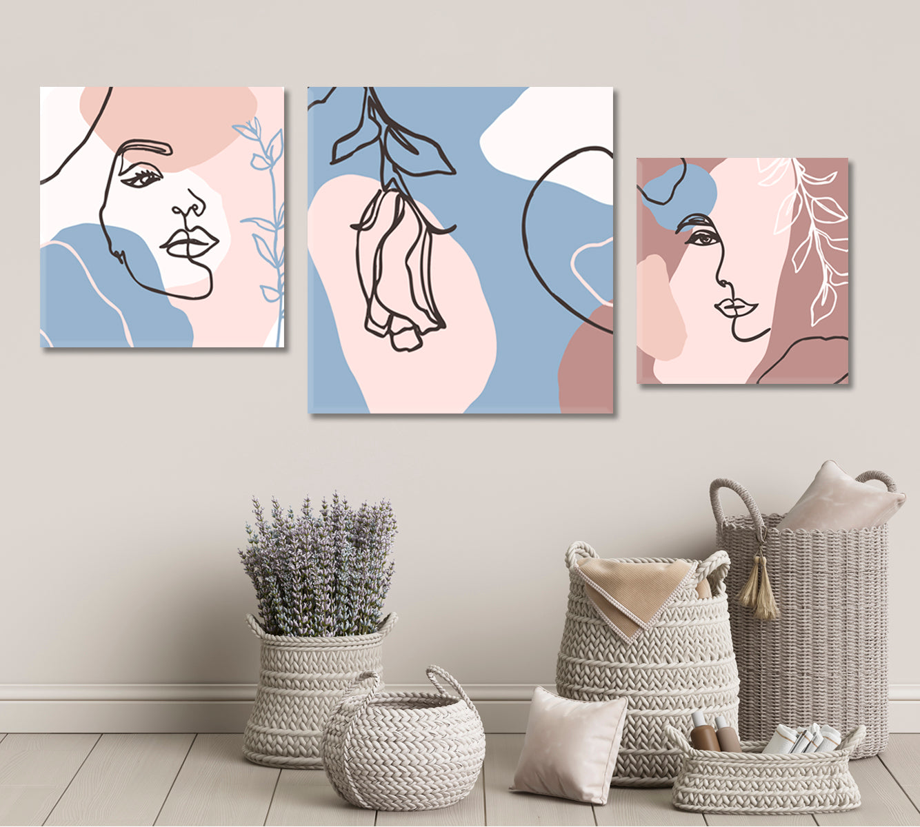Trendy Pale Blue And Nude Peach Powder Colors Abstract Art Print Artesty