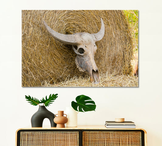 Cattle Cow Skull On Straw Animals Canvas Print Artesty