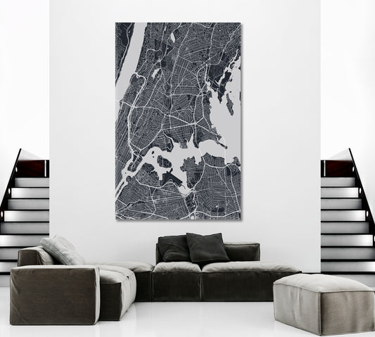 Detailed City Map NYC Suburb USA Maps Canvas Artwork Artesty