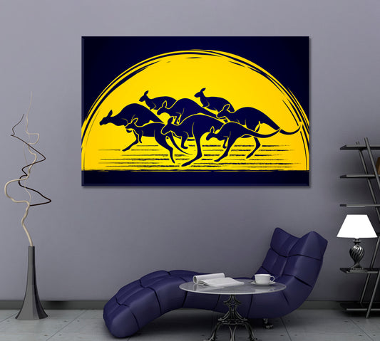 Group Of Kangaroo Jumping On Moonlight Animals Canvas Print Artesty