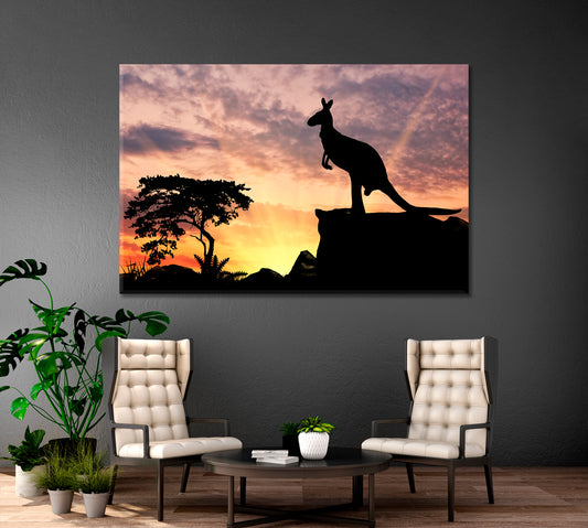 Kangaroo On A Hill At Sunset Wild Life Framed Art Artesty