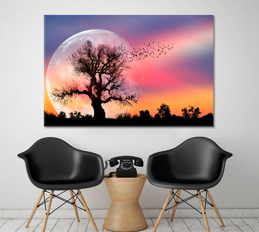 Lone Tree Full Moon Fantasy Landscape Scenery Landscape Fine Art Print Artesty