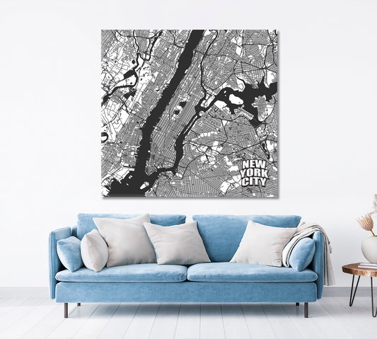 New York City Detailed Map Typography Style Poster Maps Canvas Artwork Artesty
