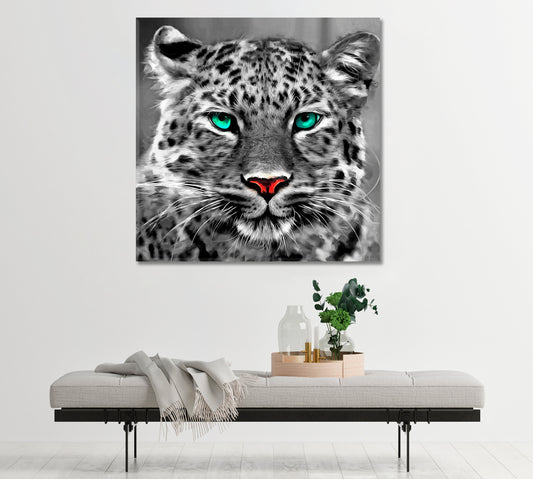 Portrait Albino Bengal Tiger Turquoise Eyes Animals Canvas Print Artesty