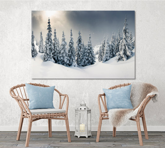 Trees with Frost And Snow In Mountains Winter Landscape Scenery Landscape Fine Art Print Artesty