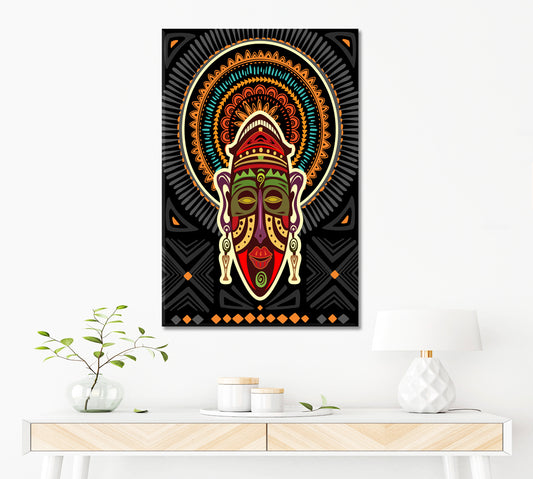 Tribal African Mask Geometric Ornaments Contemporary Art Artesty