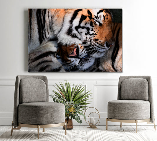WILD LOVE Tiger Hug Animals Canvas Print Artesty