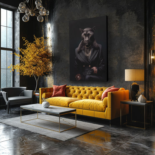 Black Panther in Elegant Dark Suit Canvas Prints Artesty