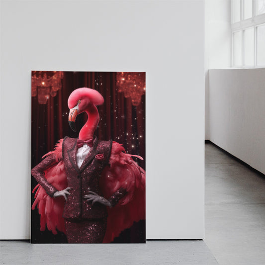 Glamorous Flamingo in Sparkling Red Suit Canvas Prints Artesty