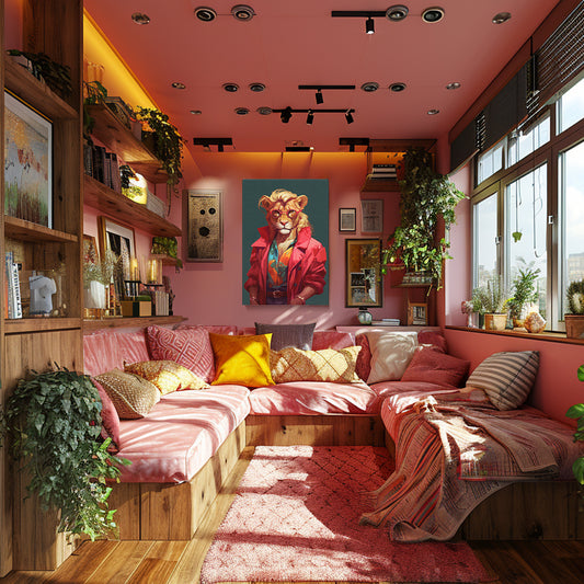 Retro Lion in Sunglasses and Red Jacket Canvas Prints Artesty