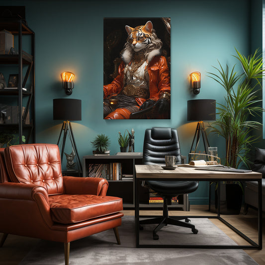 Tiger Monarch Majestic Aristocratic Animal Portrait for Office or Study Abstract Art Print Artesty