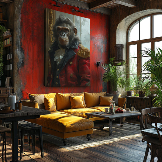 Dressed Monkey with Red Vintage Jacket Canvas Prints Artesty