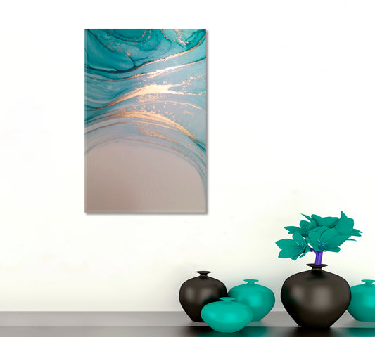 Turquoise Mint Fluid Art Fluid Art, Oriental Marbling Canvas Print Artesty