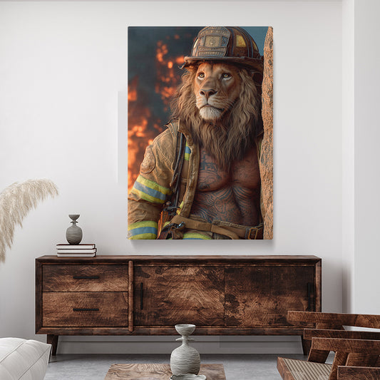 Lion Firefighter Heroic Animal Canvas Prints Artesty