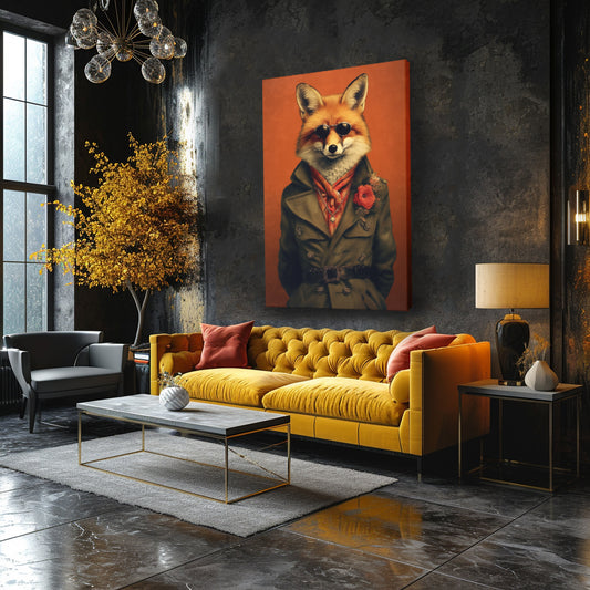 Fox in Green Coat and Sunglasses Canvas Prints Artesty