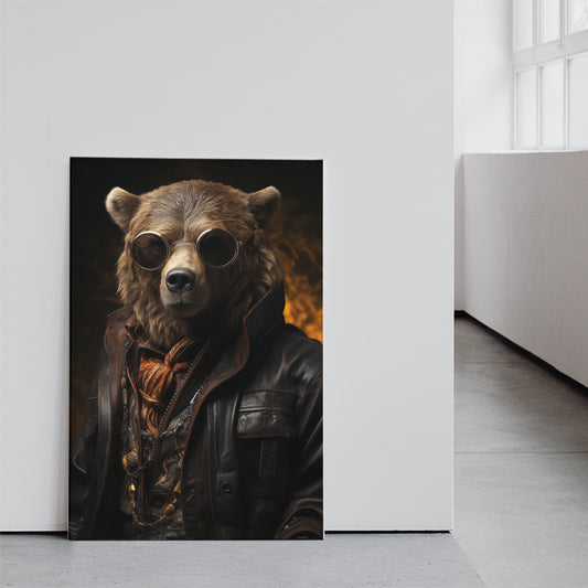 Bear in Leather Jacket and Sunglasses Canvas Prints Artesty
