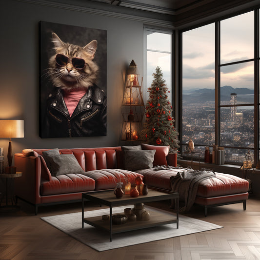 Cool Cat in Leather Jacket Canvas Prints Artesty